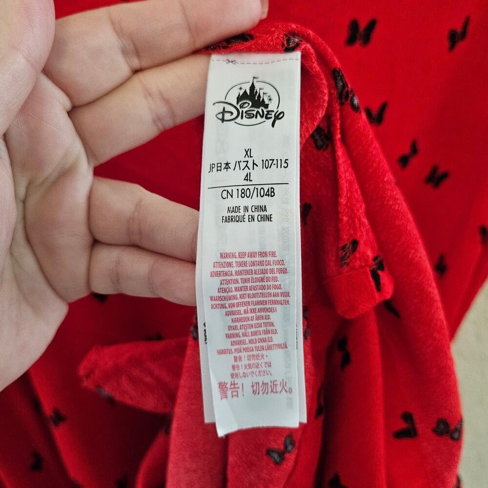 Disney Minnie Mouse Red Crepe Mini Red Shift Dress Black Bow Print Women's Sz XL - Picture 8 of 9